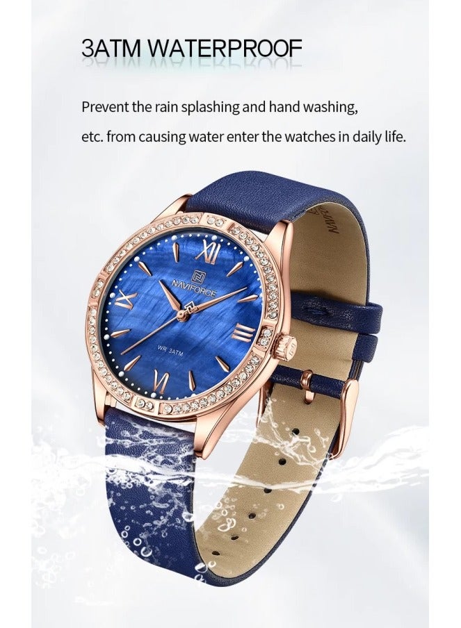 NAVIFORCE NF5038 Women Luxury Watch Waterproof Leather Strap Wristwatch (Blue)
