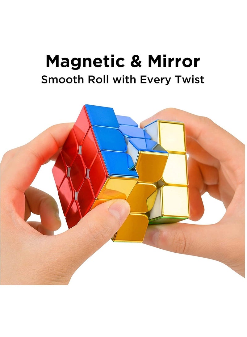 Magnetic Speed Rubix Cube  3x3x3 Speed Cube for Cyclone Boys Original Mirror Reflective Stickerless Magic Cube Personalized Shiny Cube Puzzles for Kids Adults