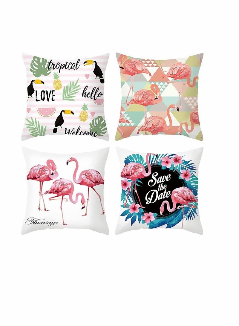 Cushion Covers Pillow Covers 18''x18'' Set of 4, Pillow Cases with Invisible Zipper, Lovely Animal Decorative Pillowcase for Room Couch Sofa Bedroom, Flamingo Peach Skin Pillowcase (Flamingo)