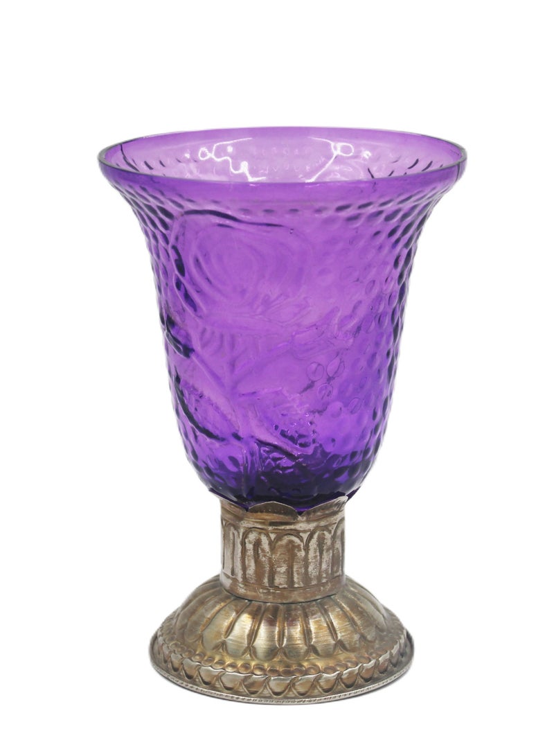 Purple Color Glass Made Candle Stand 12 X 18 cm 12 X 18 cm