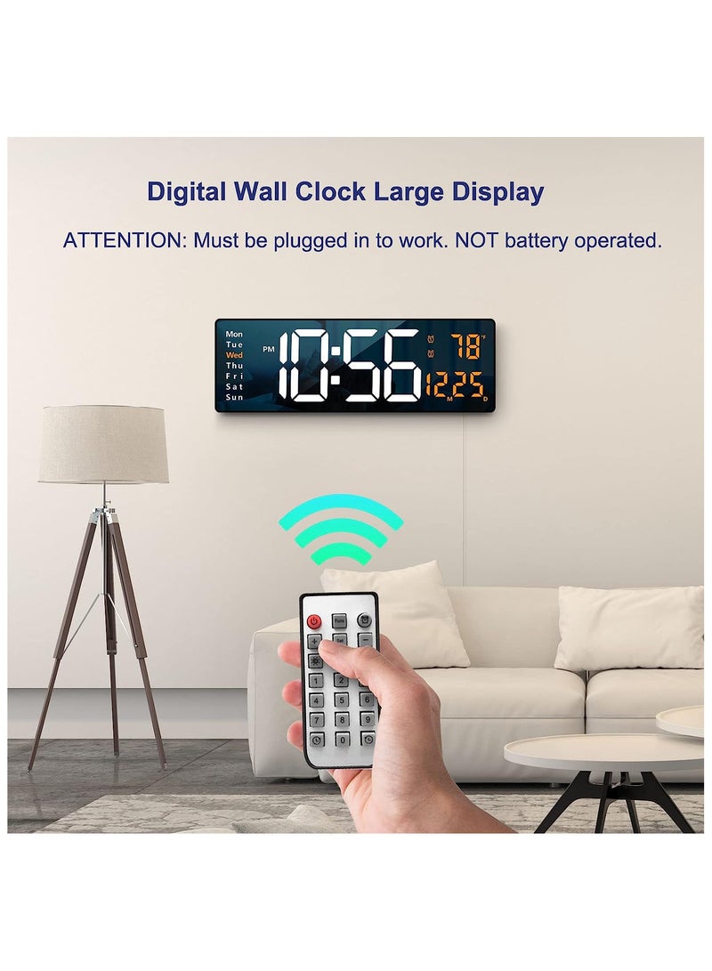 Digital Wall Clock Large Display, 16.2 Inch Large Wall Clocks, LED Digital Clock with Remote Control for Living Room Decor, Automatic Brightness Dimmer Big Clock with Date Week Temperature