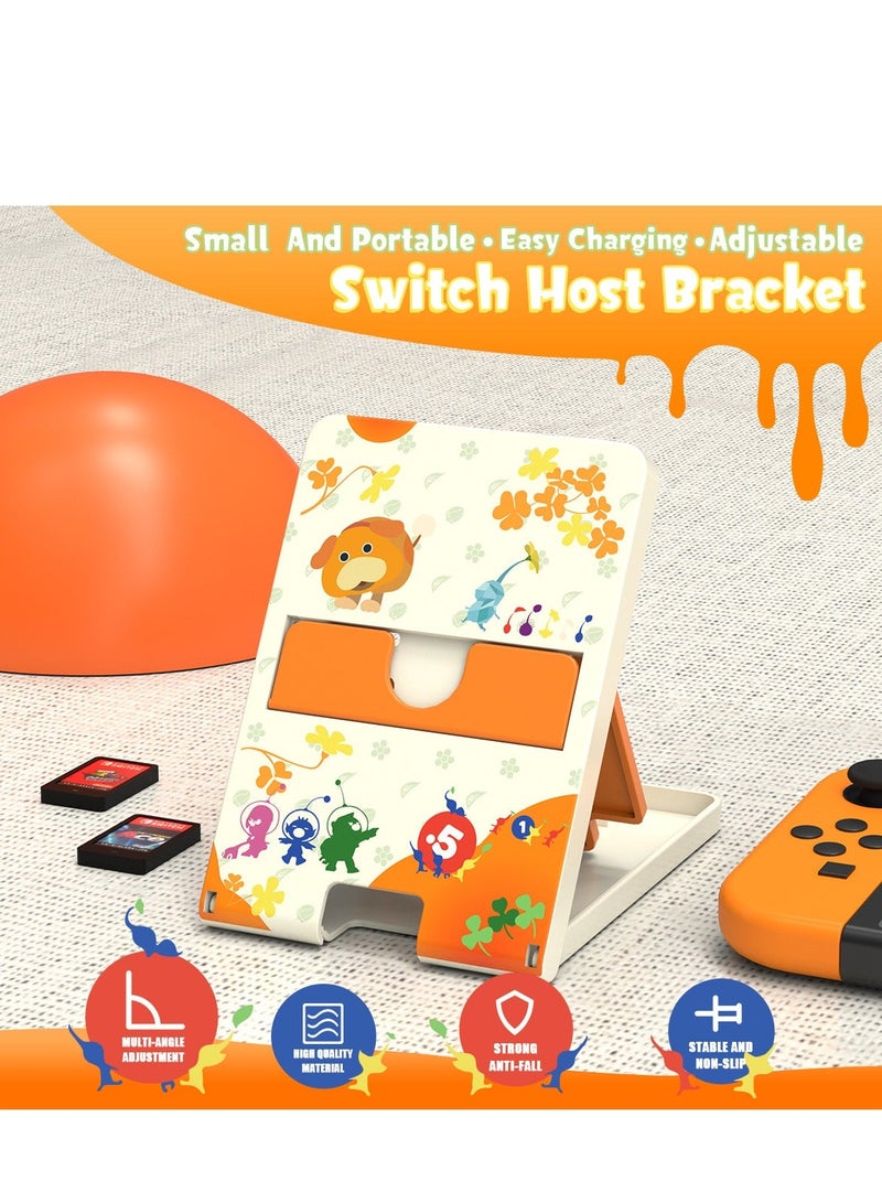 Switch Carrying Case Set Cute Switch Case Bundle for Pikmin Fans with Switch OLED Protective Cover Screen Protector Playstand and Thumb Caps Storage Bag Compatible with Switch OLED and Accessories