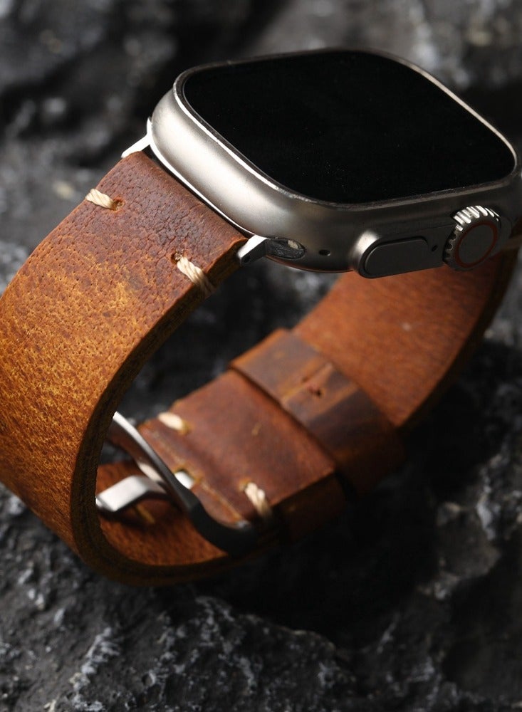 Suitable For Apple iwatch 45/44/43/42mm High-grade Head Layer Cowhide Genuine Leather Strap