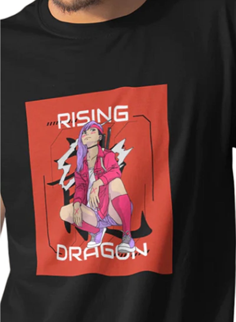Rising Dragon Graphic Printed Black Tshirt