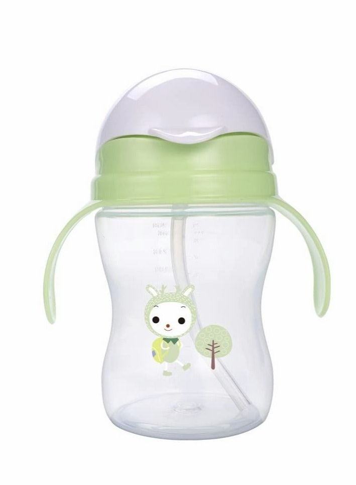 Sippy Cups For Toddlers, 260Ml Children'S Flip Pp Straw Cup Baby Leak Proof Learning Drinking Cup Anti-Fall With Handle Soft Silicone Mouth Pure Bottle Clear Scale Children'S Drinking Cup -Green