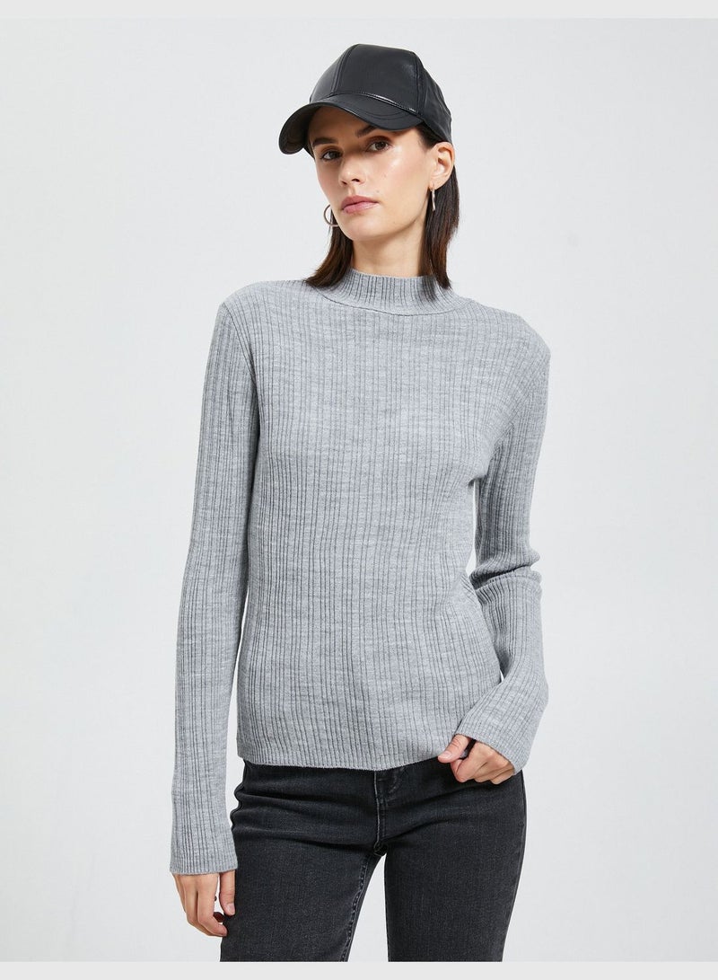 Half Turtleneck Ribbed Sweater