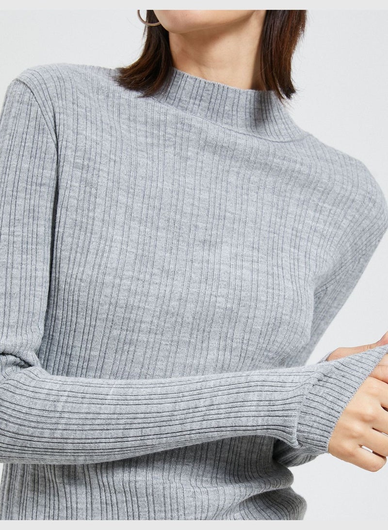 Half Turtleneck Ribbed Sweater