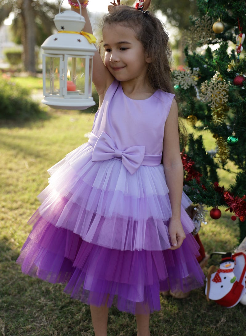 Toddler Girls Bow Front Ombre Layered Purple Gown Dress