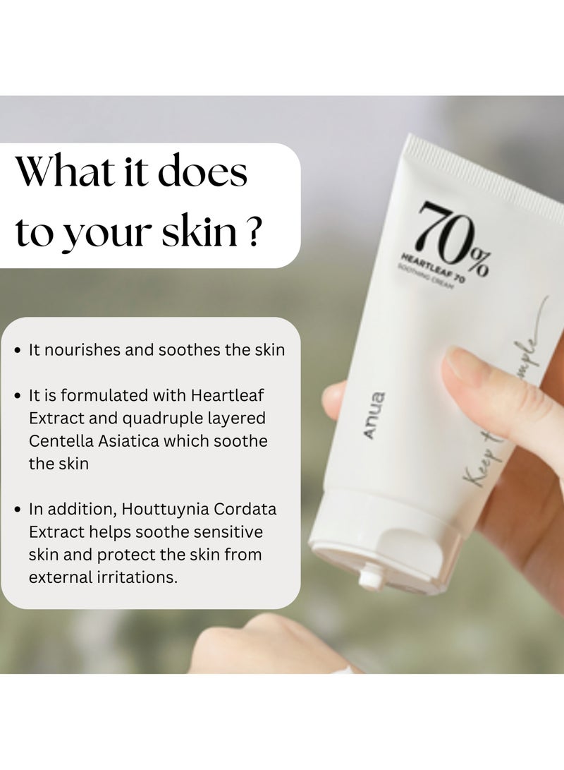 Heartleaf 70% Soothing Cream - Dermatologist-Tested Moisturizer With Natural Heartleaf Extract - Lightweight And Calming Formula For All Skin types - Intense Hydration And Redness Relief 100ml