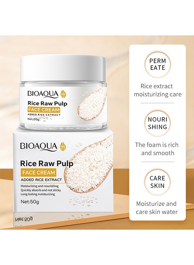 Rice Raw Pulp Face Cream, Improves Moisture Skin Barrier, Nourishes Deeply, Whitening ,Soothing to Even Out Skin Tone 50g