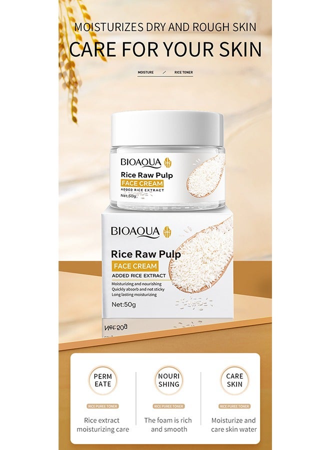 Rice Raw Pulp Face Cream, Improves Moisture Skin Barrier, Nourishes Deeply, Whitening ,Soothing to Even Out Skin Tone 50g