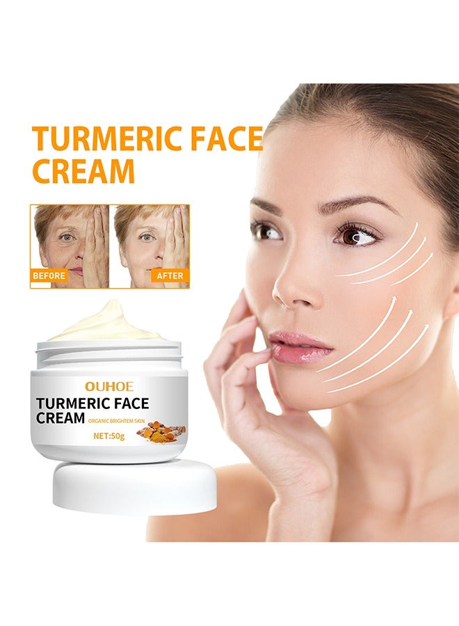 Turmeric Face Cream, For Face & Body All Natural Turmeric Skin Brightening Lotion Turmeric Cleanses Skin Fights Acne Evens Tone Fades Scars Sun Damage & Age Spots Pure Turmeric Cream Healing 50g