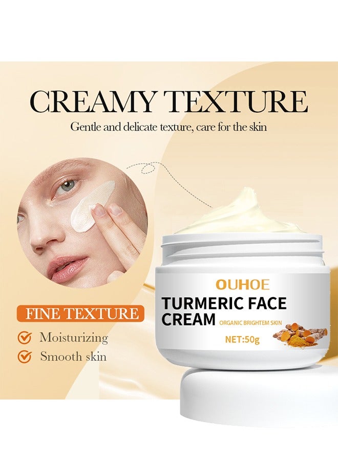 Turmeric Face Cream, For Face & Body All Natural Turmeric Skin Brightening Lotion Turmeric Cleanses Skin Fights Acne Evens Tone Fades Scars Sun Damage & Age Spots Pure Turmeric Cream Healing 50g