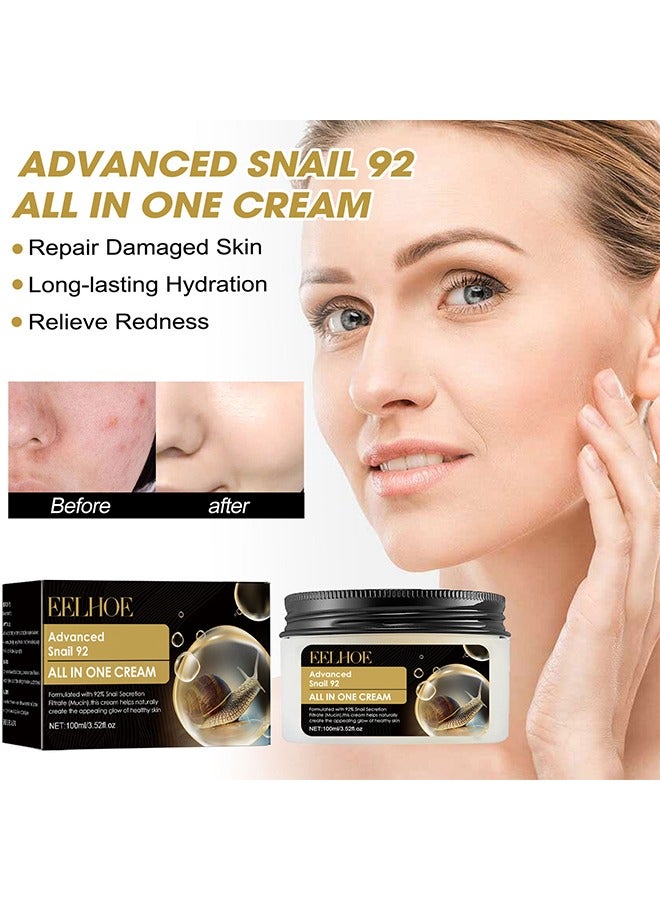 Advanced Snail 92 All In One Cream,Moisturizing Acne Scar Removal Cream , Anti-Aging & Wrinkle Removal and Whitening, Improve Skin Nourishing Collagen Essence Cream For Improve Damaged Skin 100ml