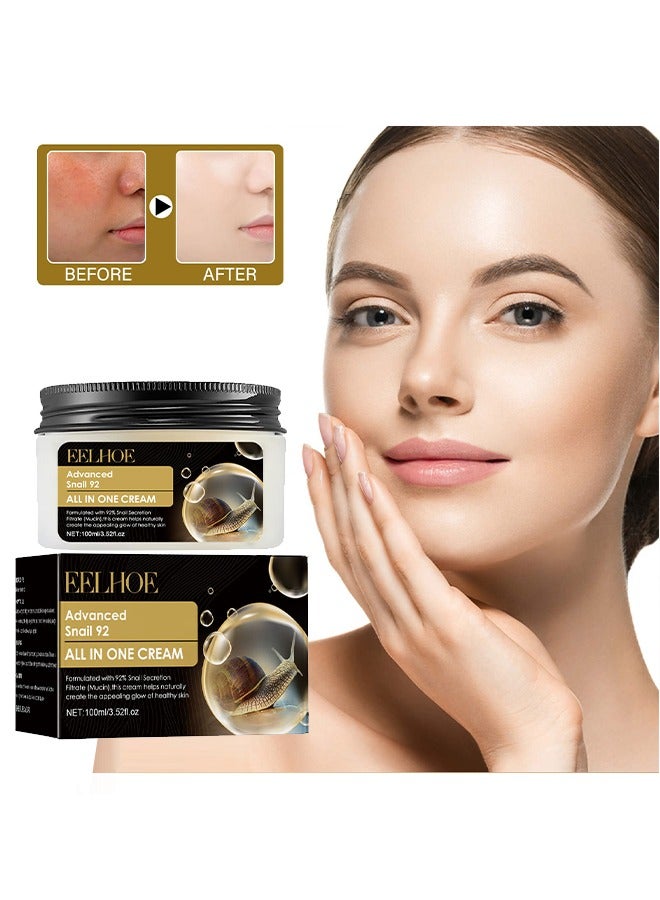 Advanced Snail 92 All In One Cream,Moisturizing Acne Scar Removal Cream , Anti-Aging & Wrinkle Removal and Whitening, Improve Skin Nourishing Collagen Essence Cream For Improve Damaged Skin 100ml