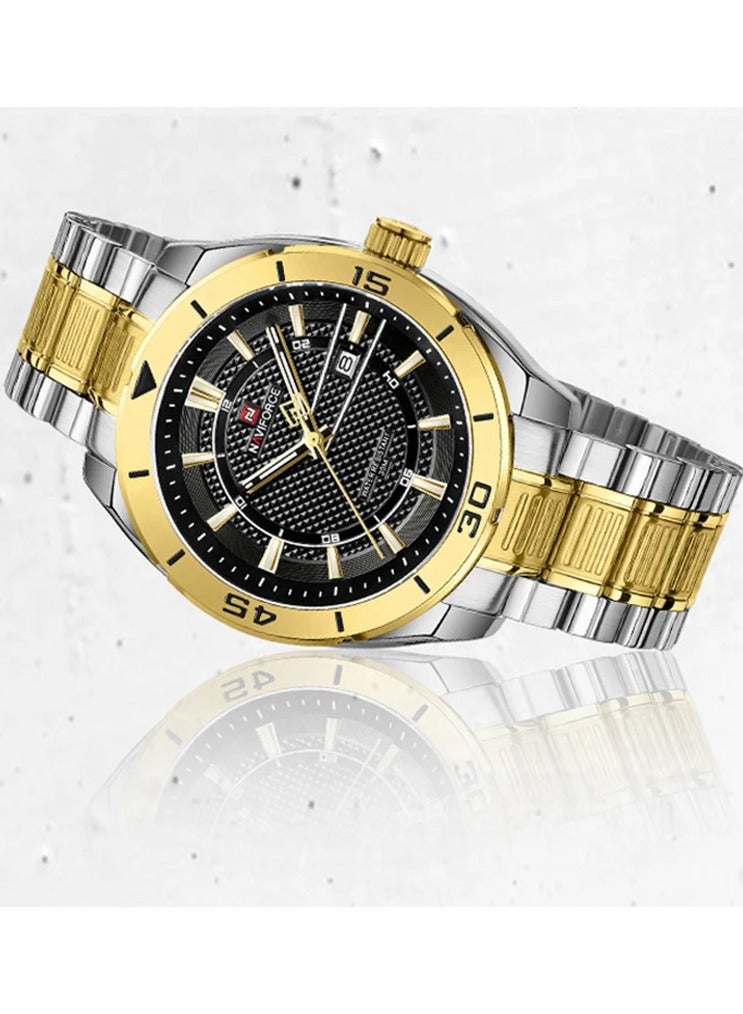 NAVIFORCE NF9210 Men Watch Waterproof Steel Strap Wristwatch (Gold)