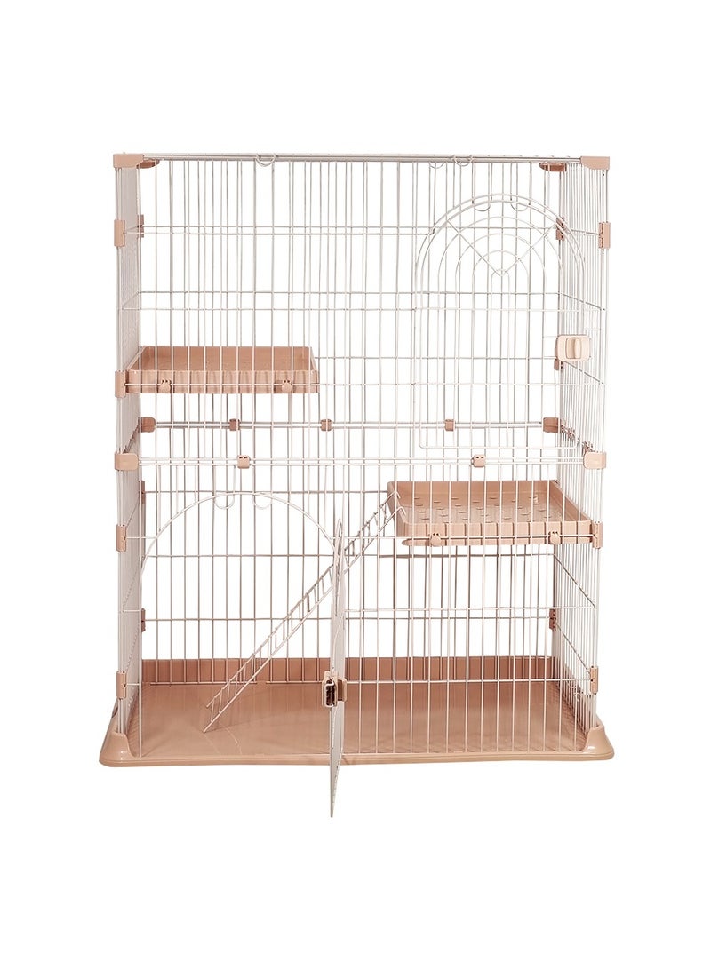 Large cat cage, Durable & strong quality cage, 2 Large door with arched design and Spring door lock, Double layer partition, 2 widened floor and Cat ladder, Easy to assemble. (Pink)