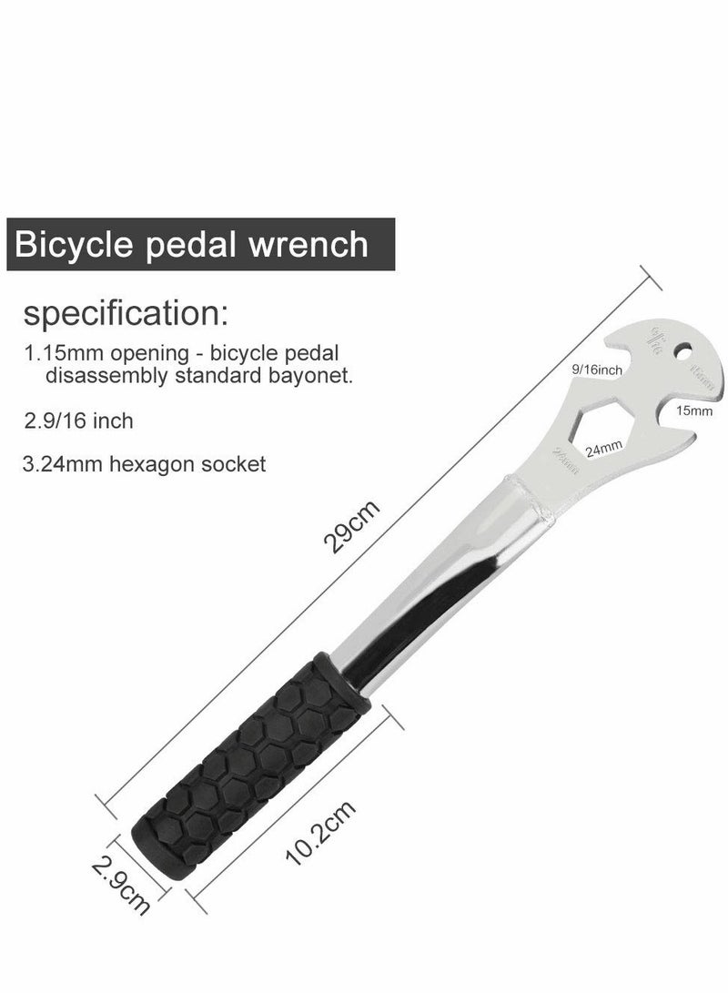 Pedal Spanner Bike Pedal Wrench Three-in-one Function Bicycle Pedal Spanner 24mm Front and Rear Axle Spanner Pedal Install Spanner Repair Tool with Anti-Skidding Long Handle (Silver)