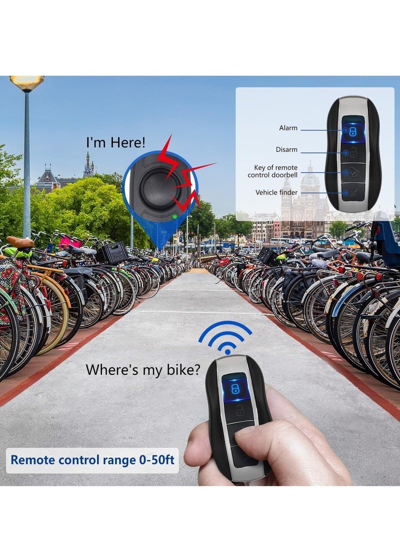 USB Rechargeable Bike Alarm with Remote, 110dB Loud Wireless Anti Theft Vibration Motion Sensor Vehicle Security Alarm System Waterproof Bicycle Trailer Motorcycle Alarm