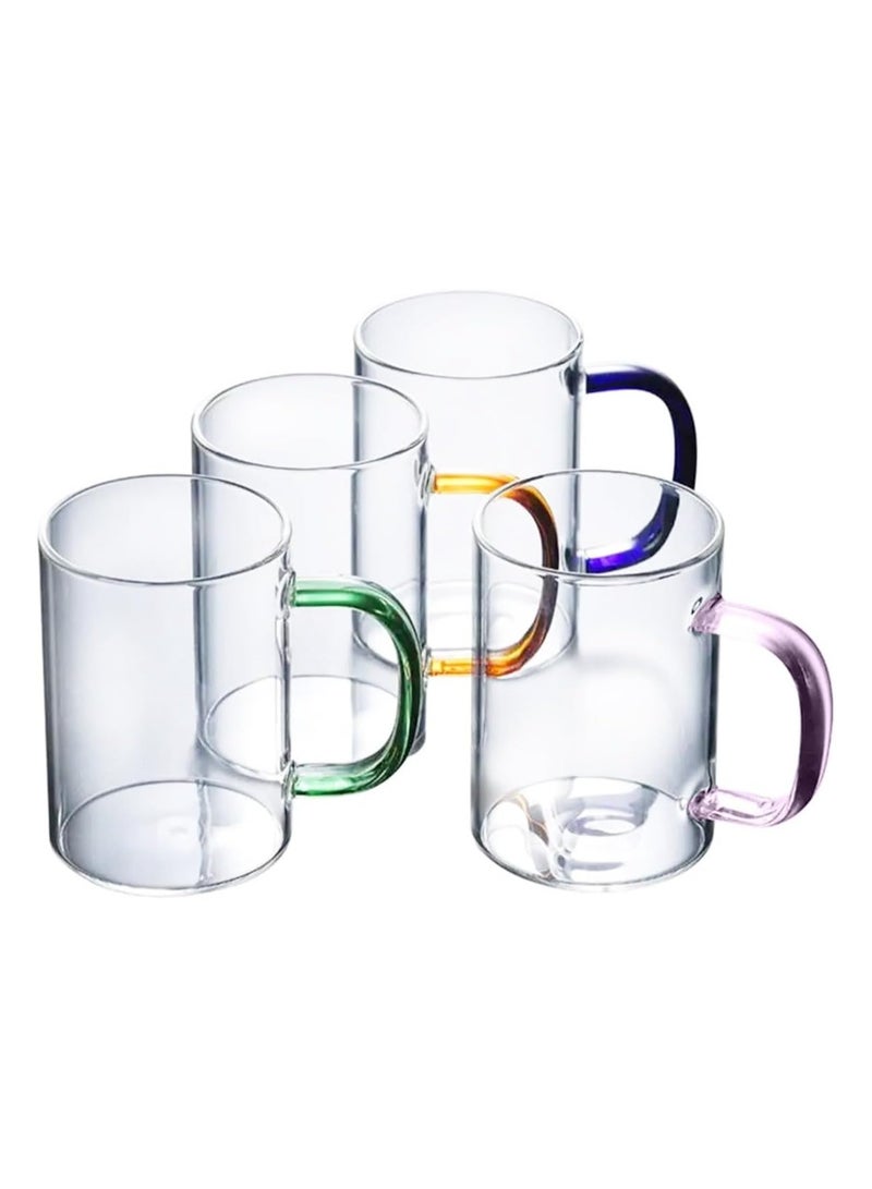 Glass Mugs Set of 4 Indulge in Luxury Colorful Handles Versatile Glass Tea Cups and Latte Delights for Your Daily Brew Rituals Large & Multipurpose Shape Mugs Microwave