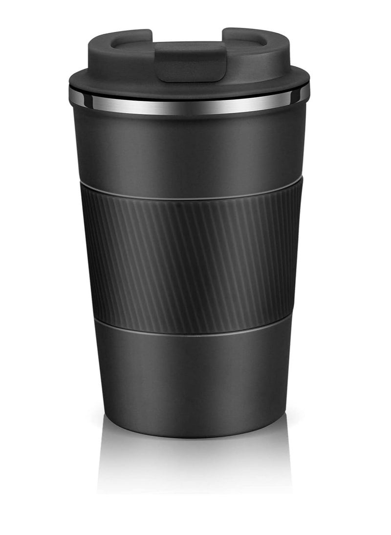 Insulated Coffee Travel Mug 380ml, Stainless Steel Vacuum Cup, Leakproof Lid Double Wall Tumbler, Reusable Hot/Iced Beverage Thermal Coffee Cup for Car/Outdoor/Picnic/Office/School (Black)