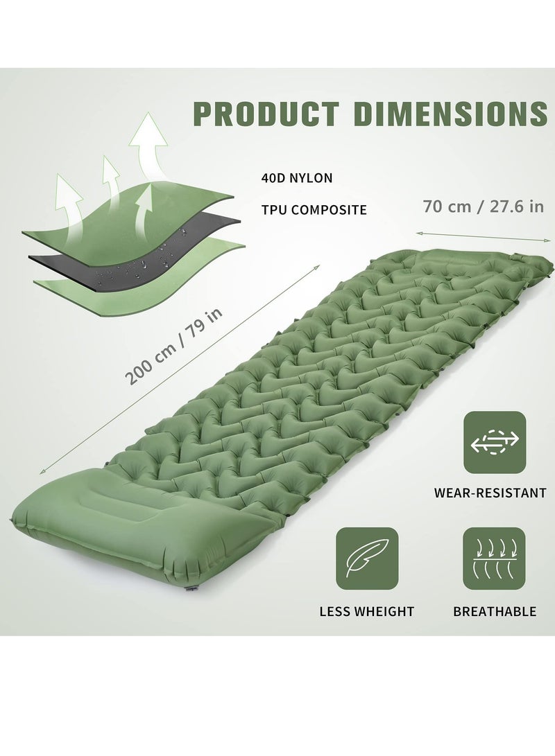 Camping Sleeping Pad, Extra Thickness 10 CM Inflatable Sleeping Mat with Pillow Built in Pump, Compact Ultralight Waterproof Camping Air Mattress for Backpacking, Hiking, Tent, Traveling