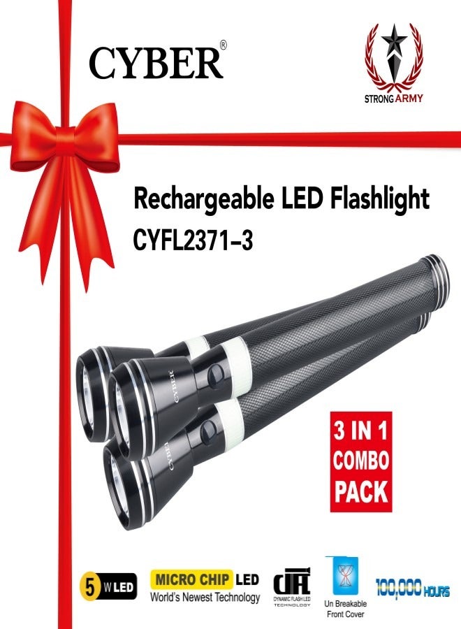 Cyber 3 in 1 Rechargeable LED Flashlight CYFL2371-3 Black