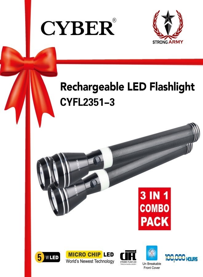 3 in 1 Rechargeable LED Flashlight CYFL2351-3 Black