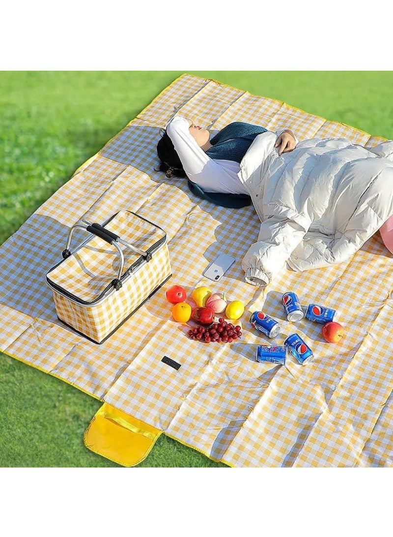 Picnic Mat and Basket Beach and Desert Mat Foldable Cooler Bag and Picnic Blanket 145CM*200CM Large Size Waterproof and Sandproof Camping Mat (Mat and Basket)