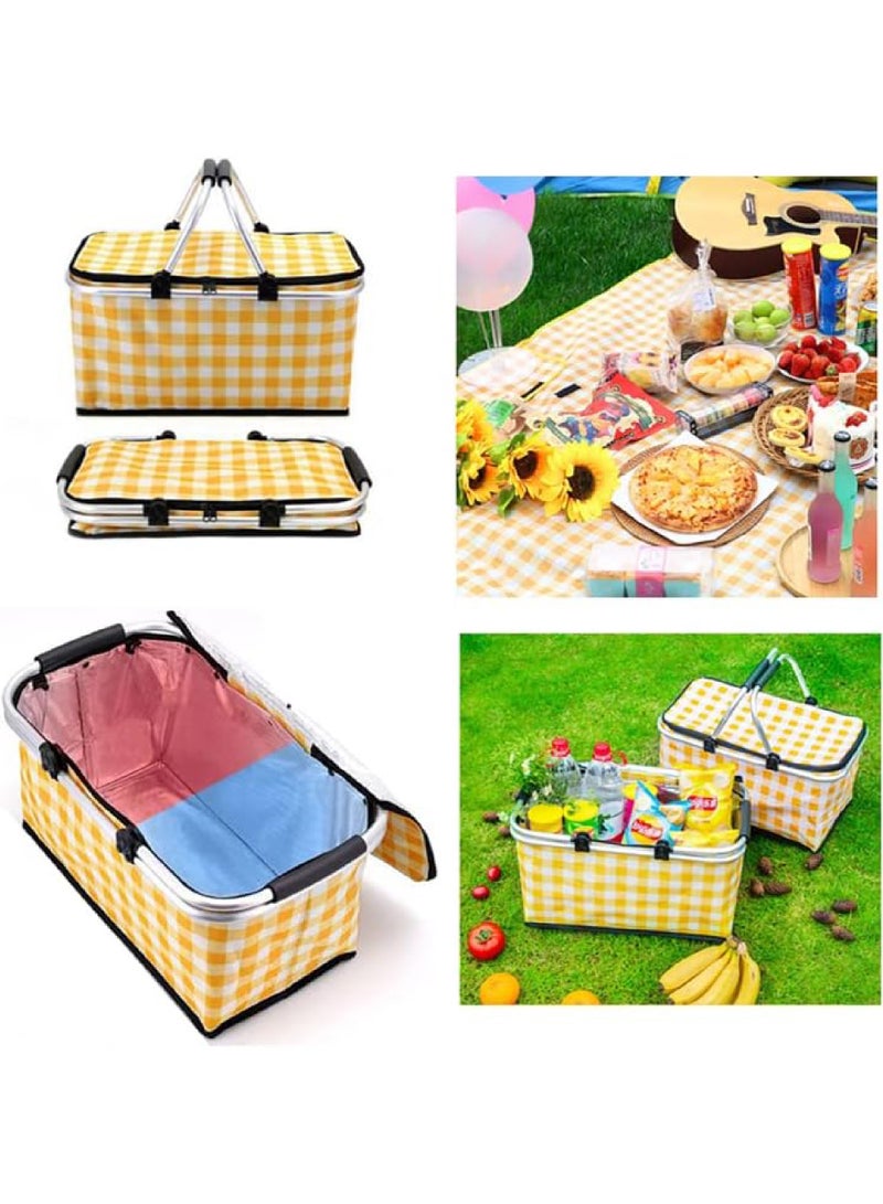 Picnic Mat and Basket Beach and Desert Mat Foldable Cooler Bag and Picnic Blanket 145CM*200CM Large Size Waterproof and Sandproof Camping Mat (Mat and Basket)