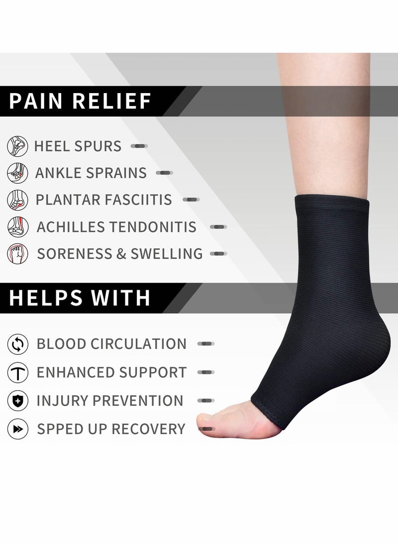 Black Ankle Support Brace 1 Pair, Plantar Fasciitis Socks, Breathable Anti-Slip Compression Sleeve for Sprained Ankle, Ligament Damage, Achilles Tendonitis, Swelling, Pain Relief, Sports