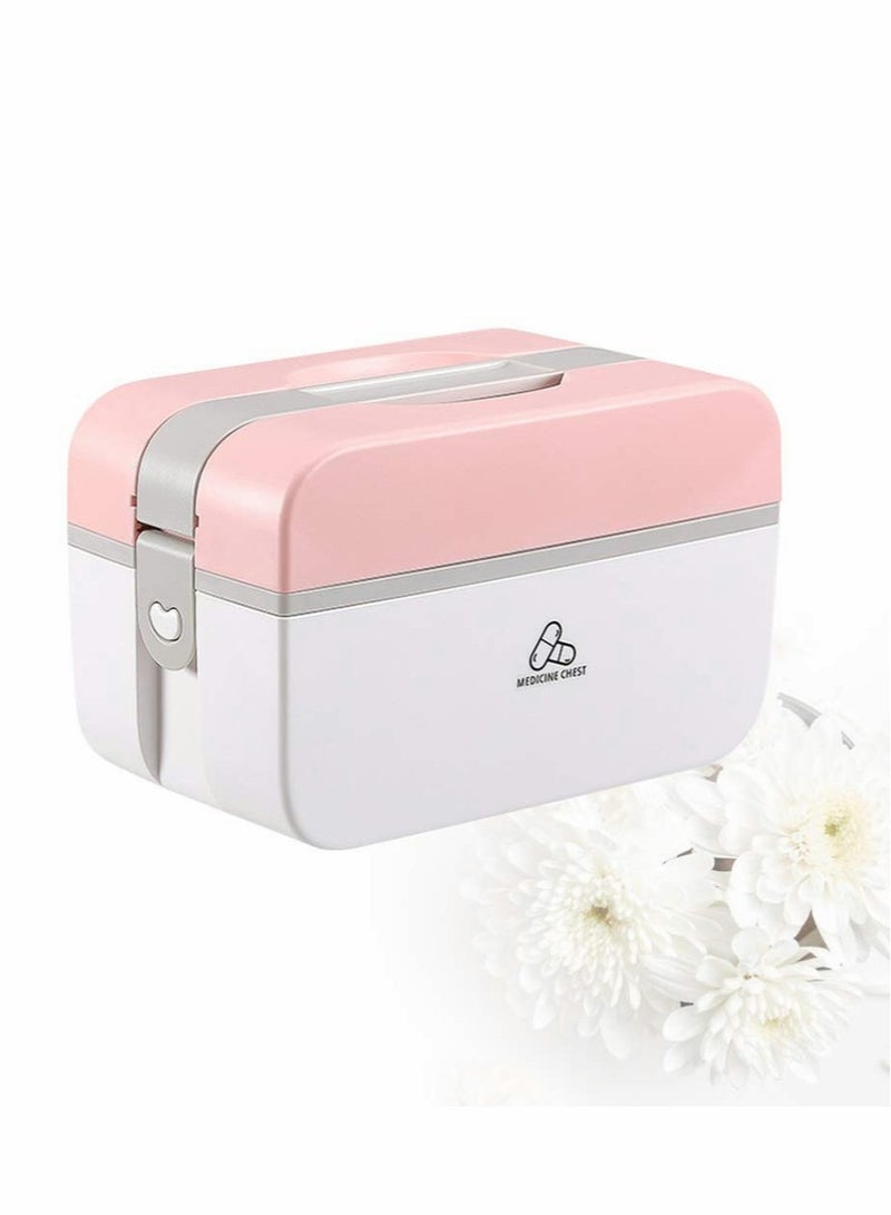 Medicine Storage Box, Cute Large-capacity Family Medicine Box Container with Buckle Lock Portable Medication Storage Organizer Double layer Plastic Cabinet Empty Home First Aid Box