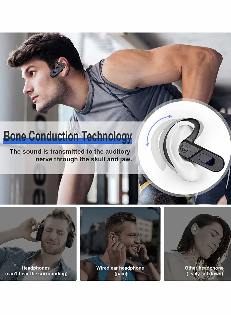Bone Conduction Headphones Bluetooth 5.0, Wireless Bluetooth LED Power Display Microphone, of Earphones, Sweatproof Sports Headset for Running, Cycling, Gym, Climbing & Driving