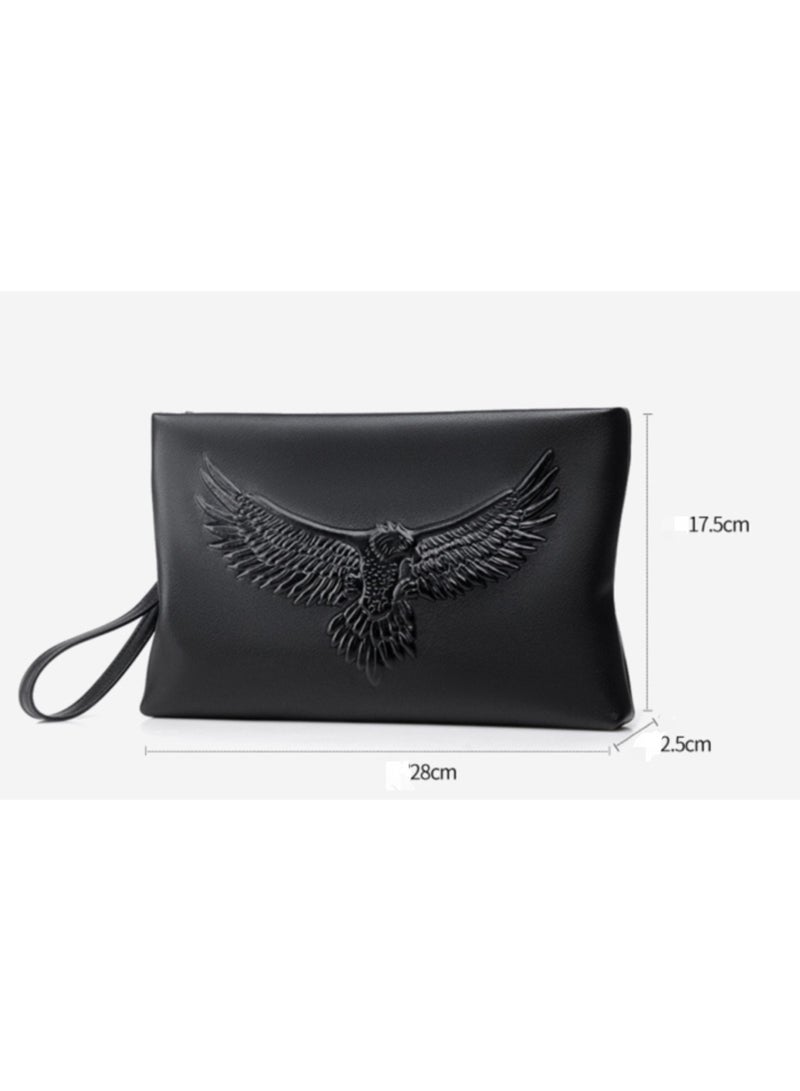 Leather Embossed Men's Wallet Handbag - Black