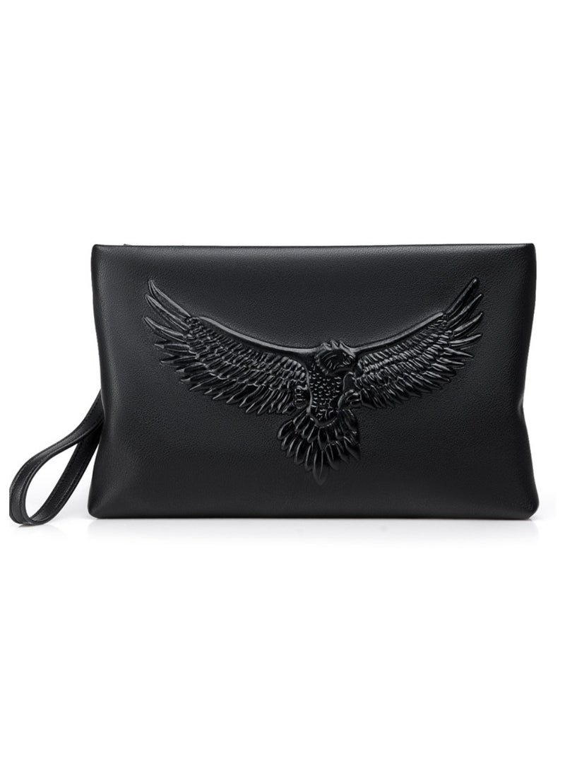 Leather Embossed Men's Wallet Handbag - Black