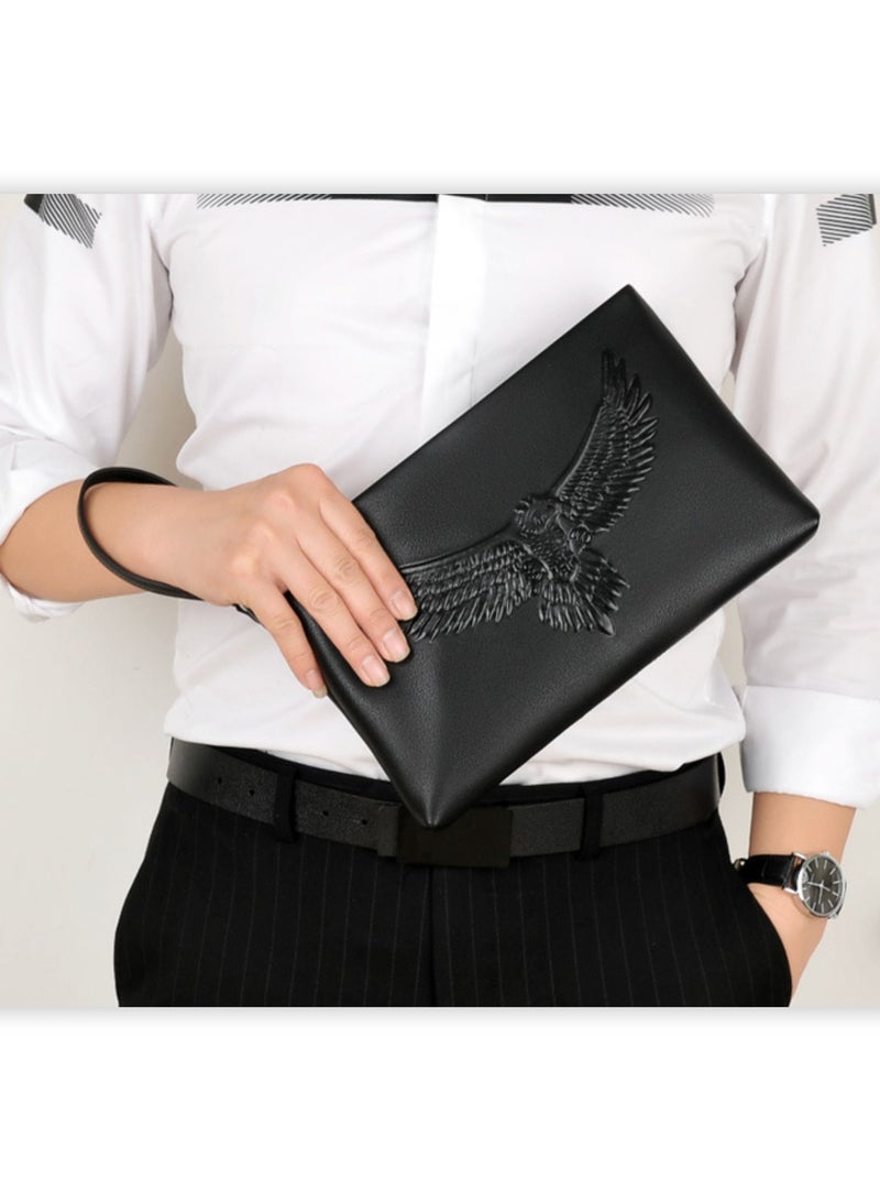 Leather Embossed Men's Wallet Handbag - Navy blue