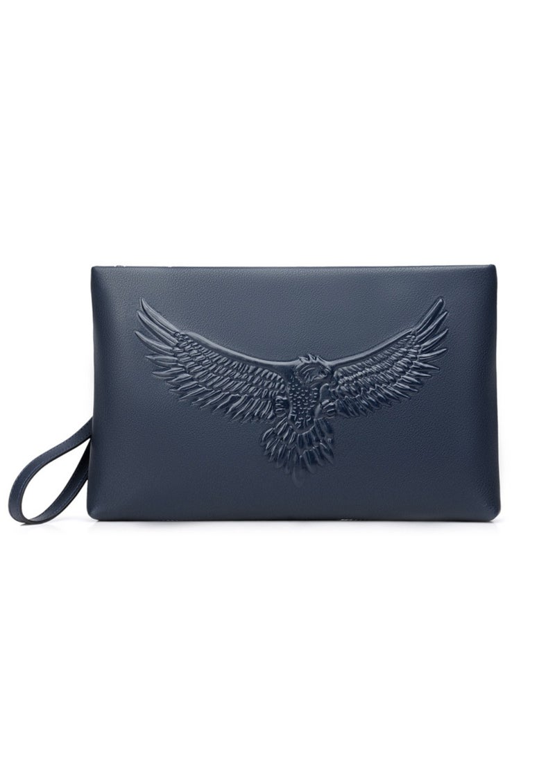 Leather Embossed Men's Wallet Handbag - Navy blue