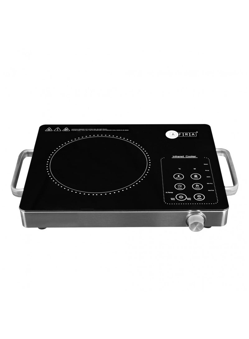 Afra Infrared Cooktop (Single), 2000W, LED Display, Hot Pot Settings, Child Lock, Crystal Plate, Stainless Steel Body, G-Mark, ESMA, RoHS, And CB Certified, AF-2000ICBK, 2 Years Warranty. AF-2000ICBK Black