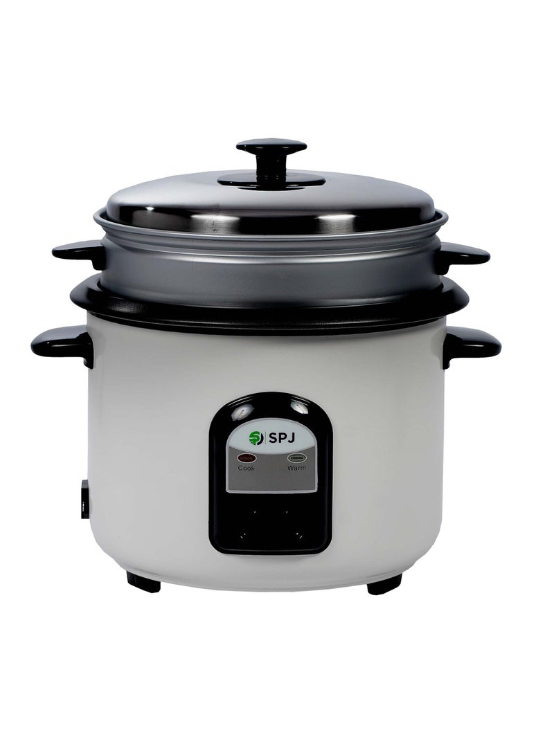 SPJ 1.8 Liter Rice Cooker, Electric Rice Cooker, 833 Watts Rice Cooker With Steamer, Stainless Steel Lid, Non-Stick Aluminum Inner Pot, Automatic Keep Warm Function, WHITE, RCU04-WT1801