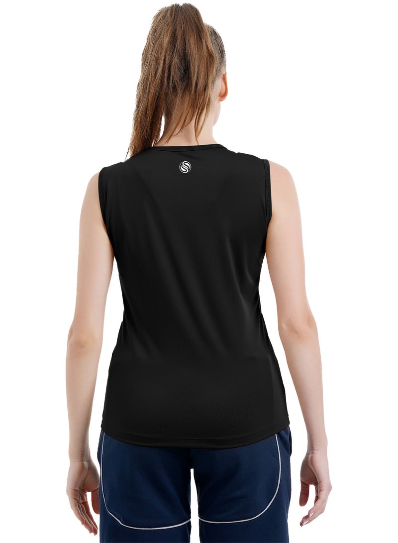 Women's Workout Tank Top Stylish Sleeveless Black Stretchable T-Shirt for Gym, Yoga, and Sports Breathable Natural Cotton Athletic Top For Ladies