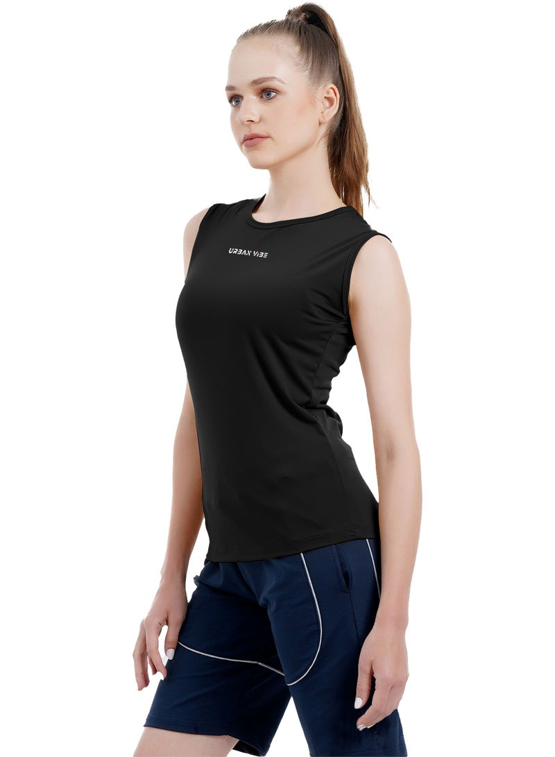Women's Workout Tank Top Stylish Sleeveless Black Stretchable T-Shirt for Gym, Yoga, and Sports Breathable Natural Cotton Athletic Top For Ladies
