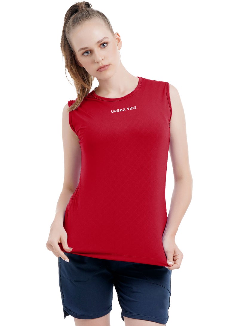 Women's Workout Tank Top Stylish Sleeveless Red T-Shirt for Gym, Yoga, and Sports Breathable Cotton Blend Athletic Top For Ladies