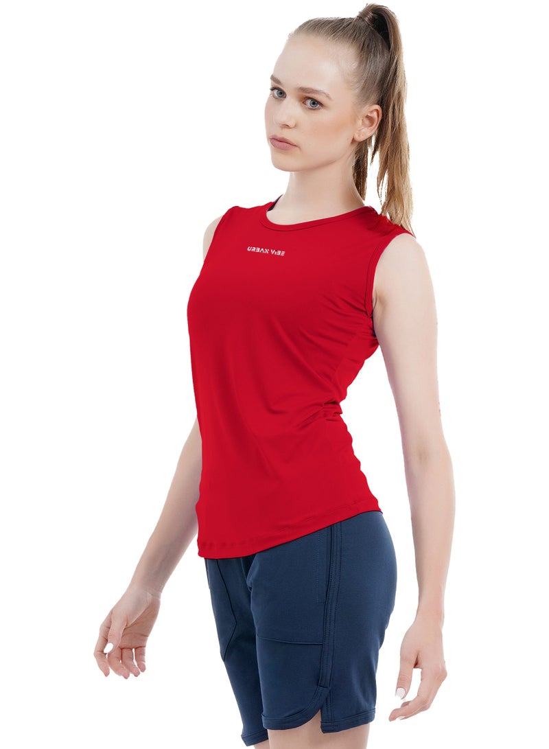 Women's Workout Tank Top Stylish Sleeveless Red T-Shirt for Gym, Yoga, Tennis and Sports Breathable Natural Cotton Stretchy Athletic Top For Ladies
