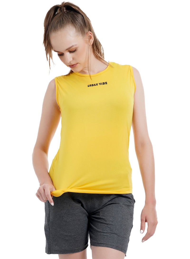 Women's Workout Tank Top Stylish Sleeveless Yellow Stretchable T-Shirt for Gym, Yoga, and Sports Breathable Natural Cotton Athletic Top For Ladies