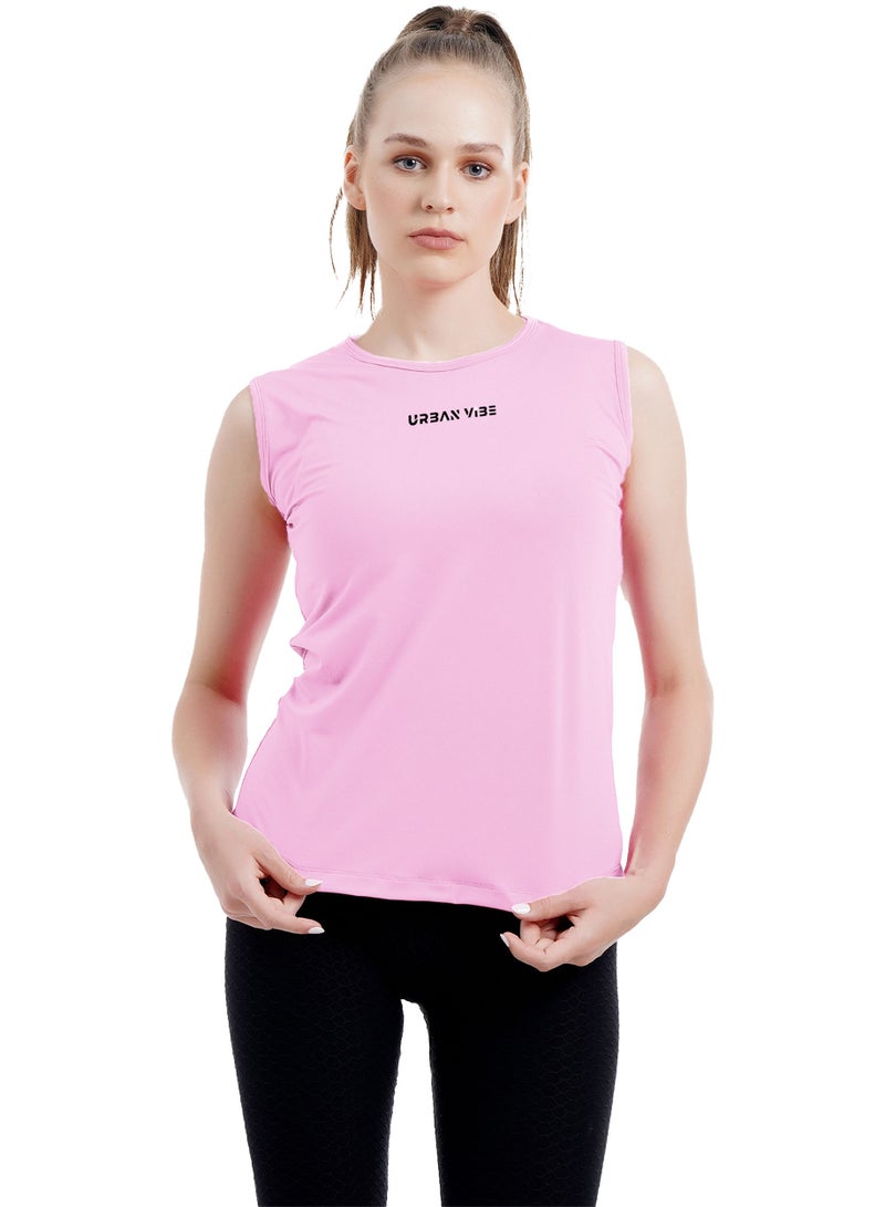 Women's Workout Tank Top Stylish Sleeveless Baby Pink T-Shirt for Gym, Yoga, and Sports Breathable Cotton Blend Athletic Top For Ladies