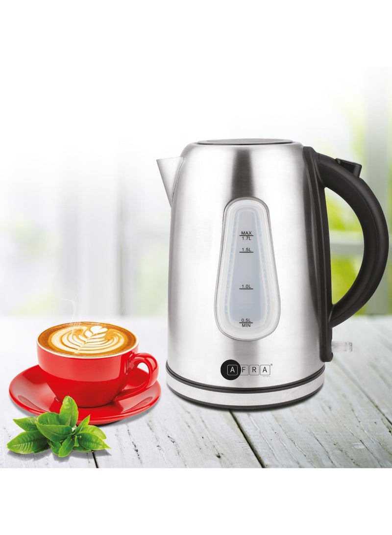 AFRA Electric Kettle, 1.7L Capacity, 2200W, Automatic Cut-off, Overheat Protection, Stainless Steel Finish, G-Mark, ESMA, RoHS, CB, 2 years warranty 1.7 L 2200 W AF-401850KTSS Silver/Black