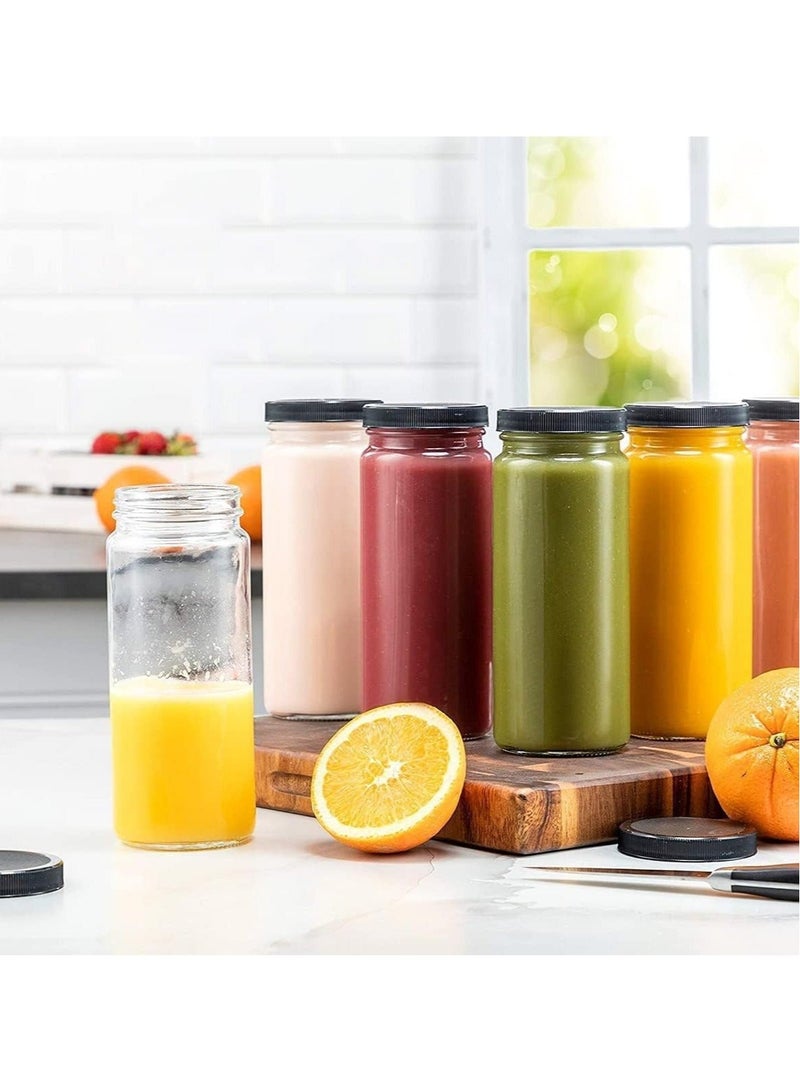 16OZ Glass Juice Bottles with Caps, 8 Pack Can Tumbler Glasses Smoothie Cups, Reusable Juice Bottles for Juicing, Glass Drinking Jars Juicing Bottles Travel Bottles Water Cups
