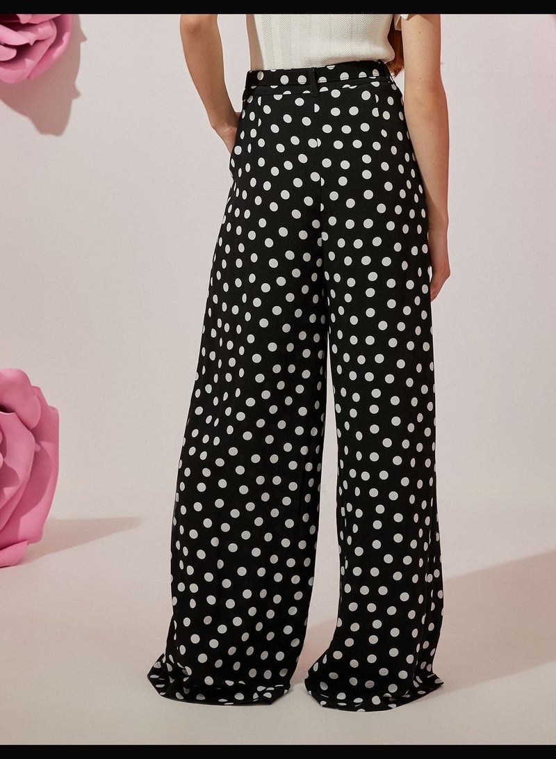 High Rise Wide Leg Polka Dot Trousers