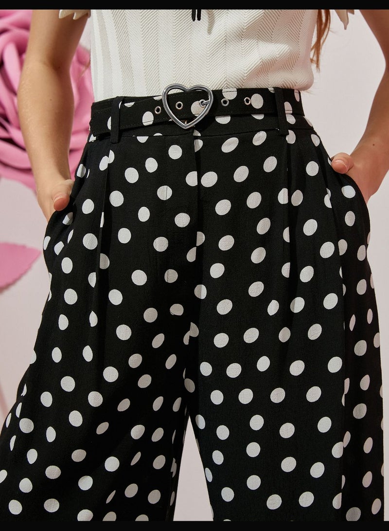 High Rise Wide Leg Polka Dot Trousers