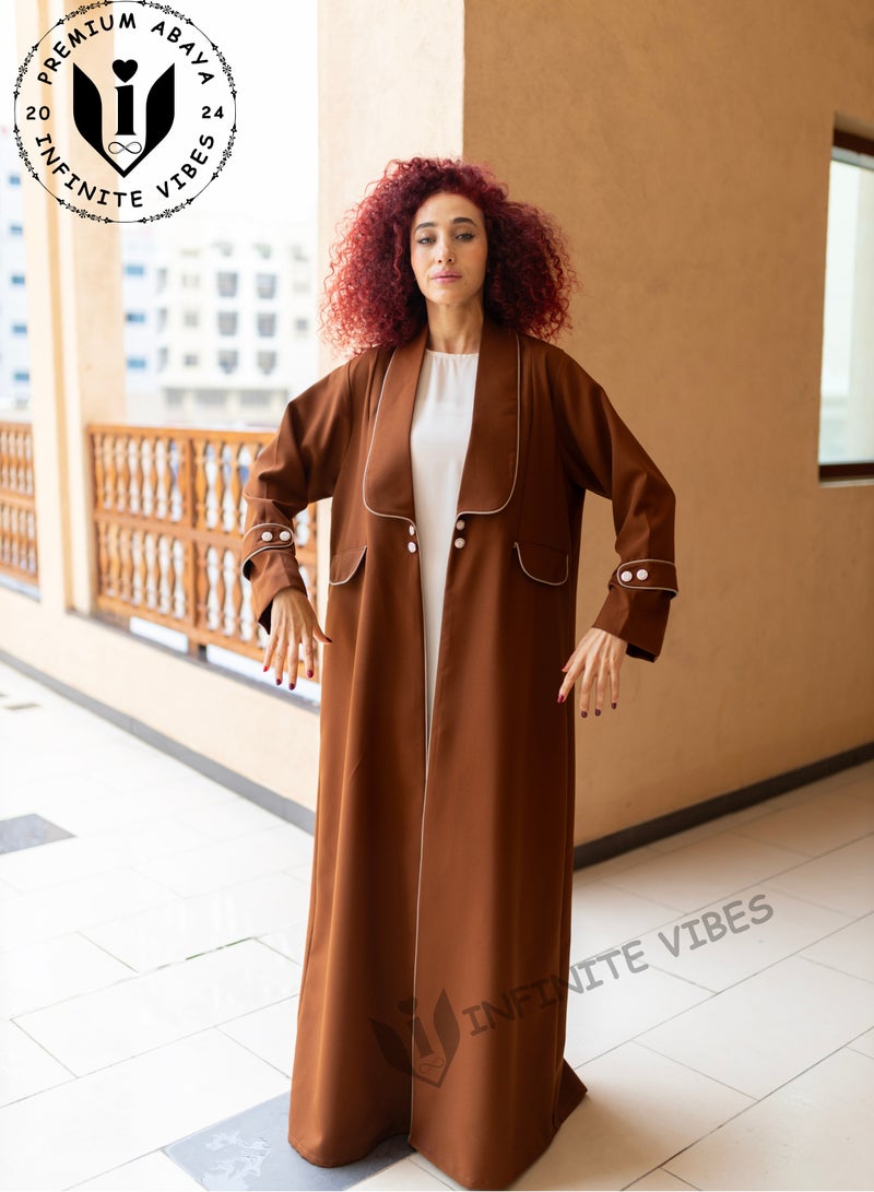 Russet Brown Abaya with Button Detailing & Exquisite Embellishments (Matching Sheila Included)
